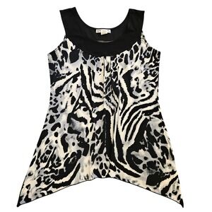 Claudia Richard Womens Animal Print Handkerchief Hem Sleeveless Tunic Top Medium